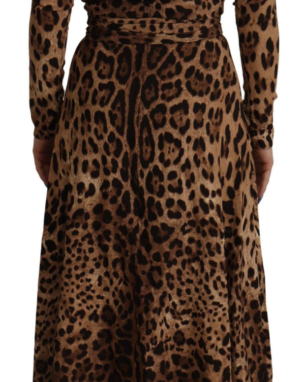 Brown Leopard Wrap A-line Maxi Viscose Dress