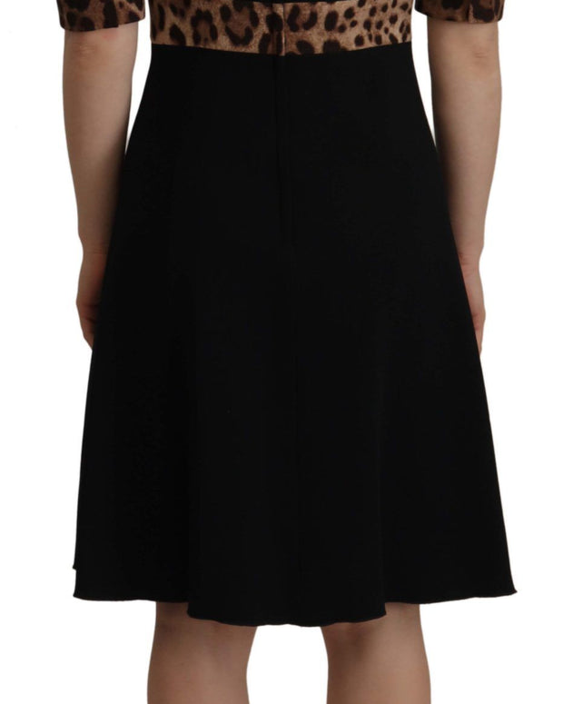 Black Leopard A-line Knee Length Dress