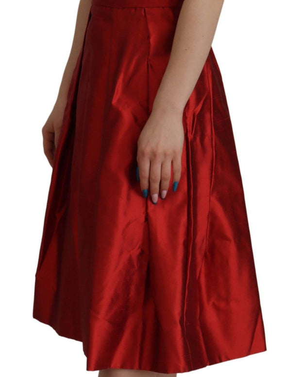 Red A-line Pleated Satin Silk Dress