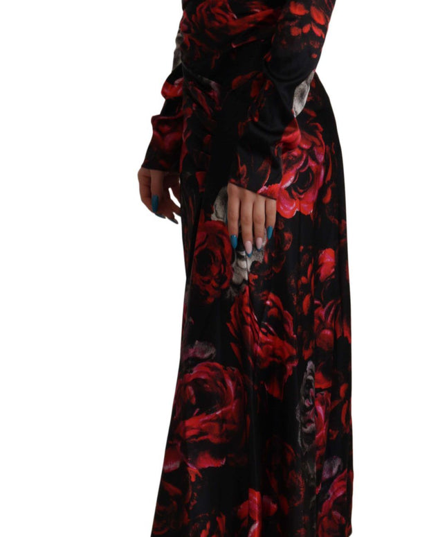 Black Floral Roses A-Line Sheath Gown Dress