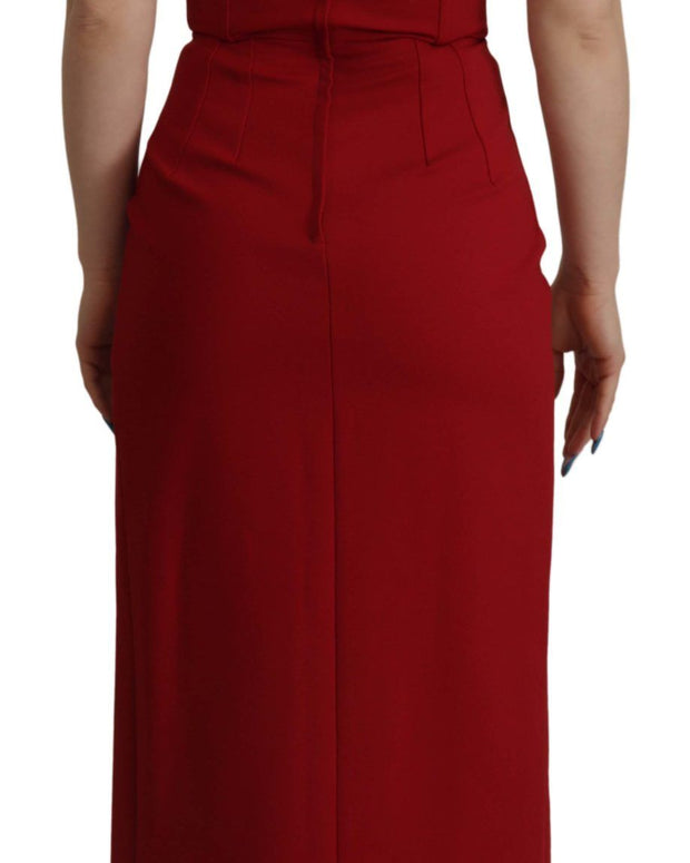 Red Sweetheart Neck Bodycon Midi Dress