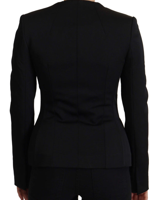Black Slim Fit Long Sleeves Snap Jacket