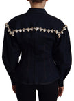 Blue Denim Crystal Embellish Cotton Jacket