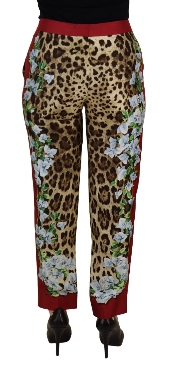 Multicolor Leopard Flora Printed Mid Waist Trouser Pants