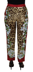 Multicolor Leopard Flora Printed Mid Waist Trouser Pants