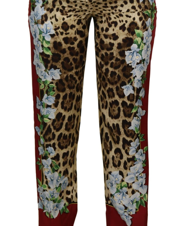 Multicolor Leopard Flora Printed Mid Waist Trouser Pants