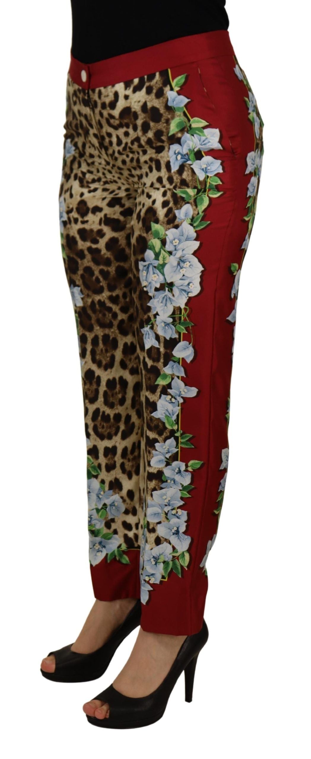 Multicolor Leopard Flora Printed Mid Waist Trouser Pants