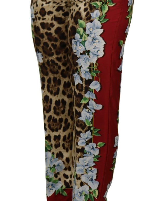 Multicolor Leopard Flora Printed Mid Waist Trouser Pants