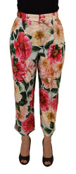 Multicolor Flora Printed High Waist Cropped Trouser Pants