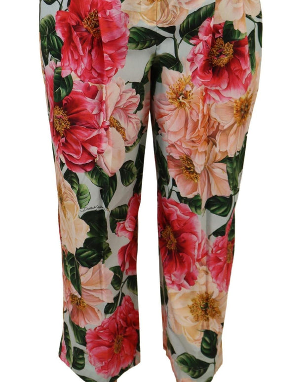 Multicolor Flora Printed High Waist Cropped Trouser Pants