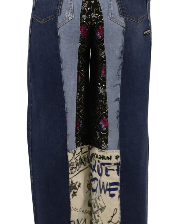 Multicolor Patchwork DG Fashion Wide Leg Denim Pant