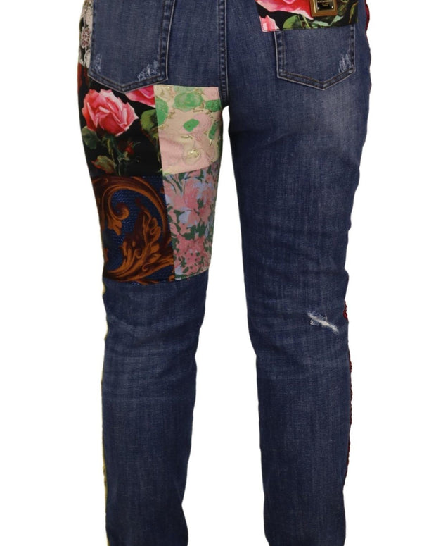 Blue Patchwork High Waist Denim Jeans