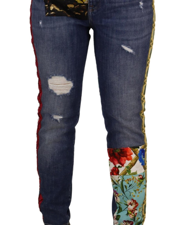 Blue Patchwork High Waist Denim Jeans