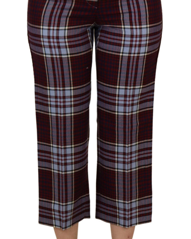 Gray Checked High Waist Cropped Trouser Pants