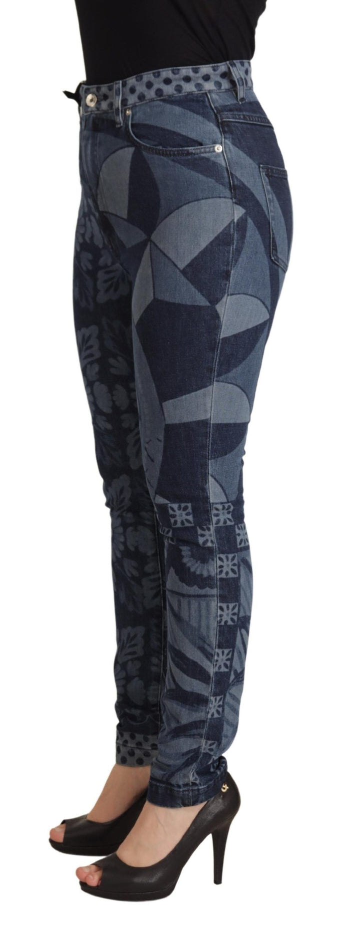 Blue Floral High Waist Skinny Denim Jeans