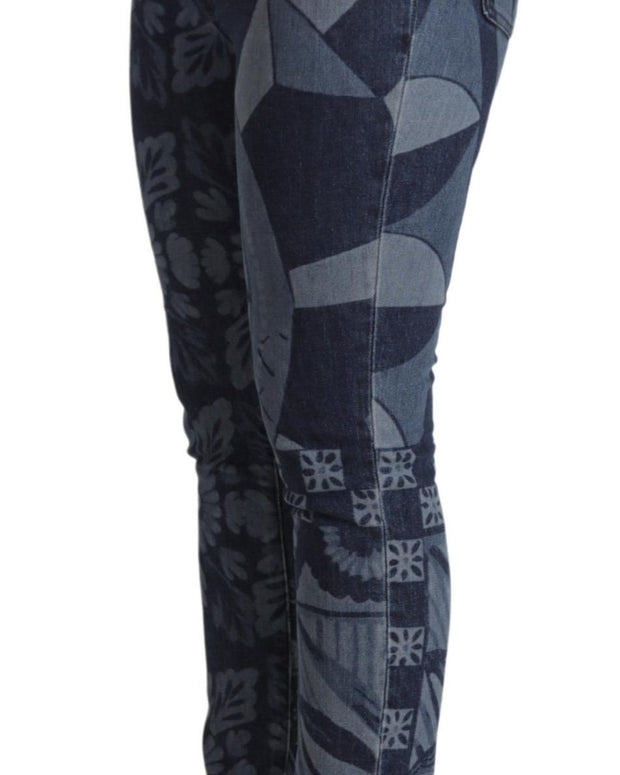 Blue Floral High Waist Skinny Denim Jeans