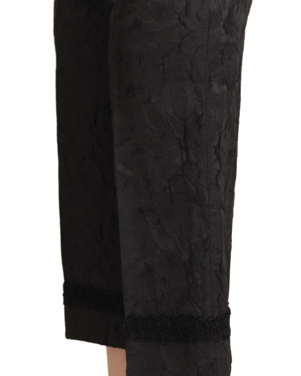 Black Brocade Cropped High Waist Pants