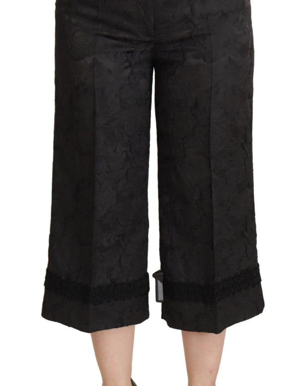 Black Brocade Cropped High Waist Pants