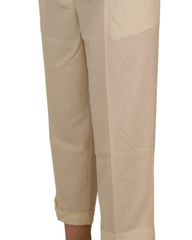 Ivory High Waist Cropped Folded Hem Trousers Pants
