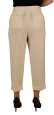 Ivory High Waist Cropped Folded Hem Trousers Pants