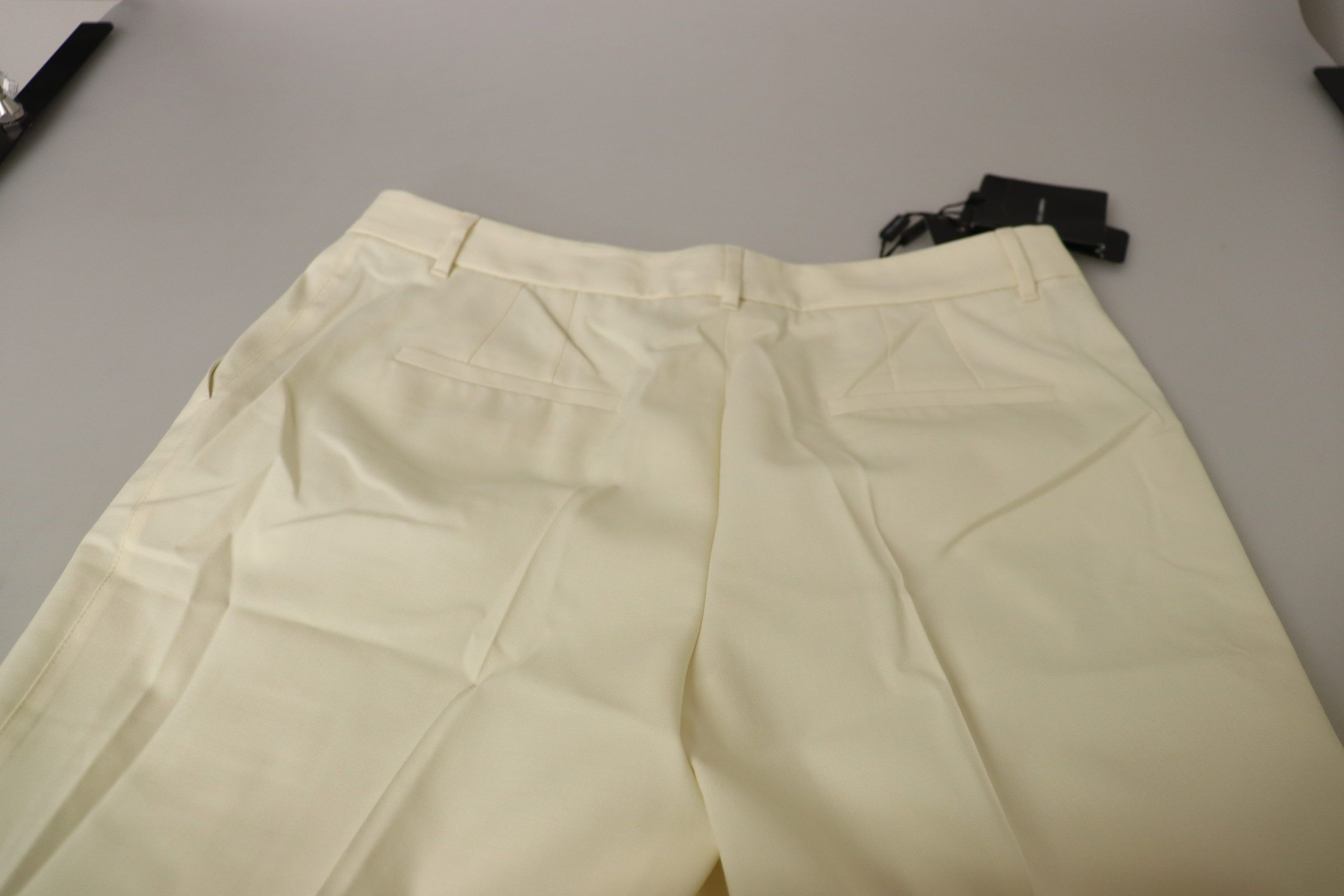 Ivory High Waist Cropped Folded Hem Trousers Pants