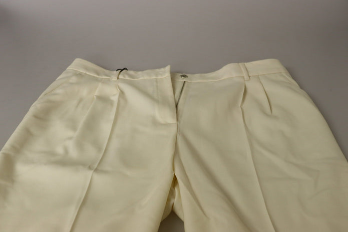 Ivory High Waist Cropped Folded Hem Trousers Pants