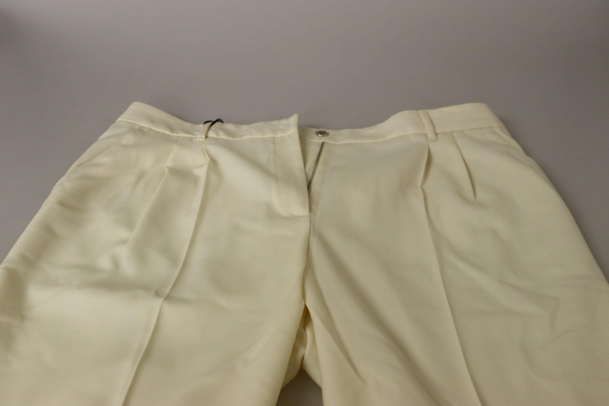 Ivory High Waist Cropped Folded Hem Trousers Pants
