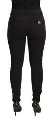 Black Mid Waist Skinny Denim Cotton Jeans