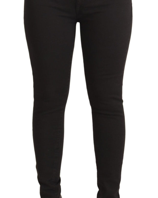 Black Mid Waist Skinny Denim Cotton Jeans