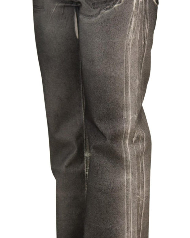 Grey Washed High Waist Denim Pants Cotton Jeans