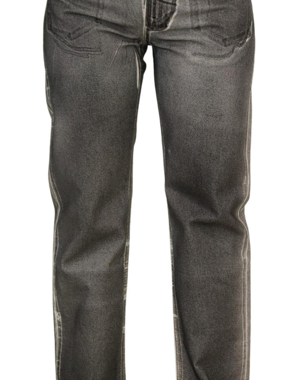 Grey Washed High Waist Denim Pants Cotton Jeans