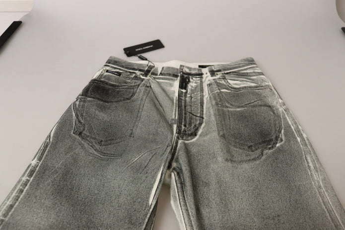 Grey Washed High Waist Denim Pants Cotton Jeans