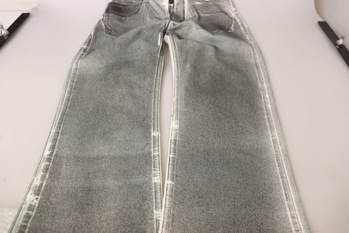 Grey Washed High Waist Denim Pants Cotton Jeans