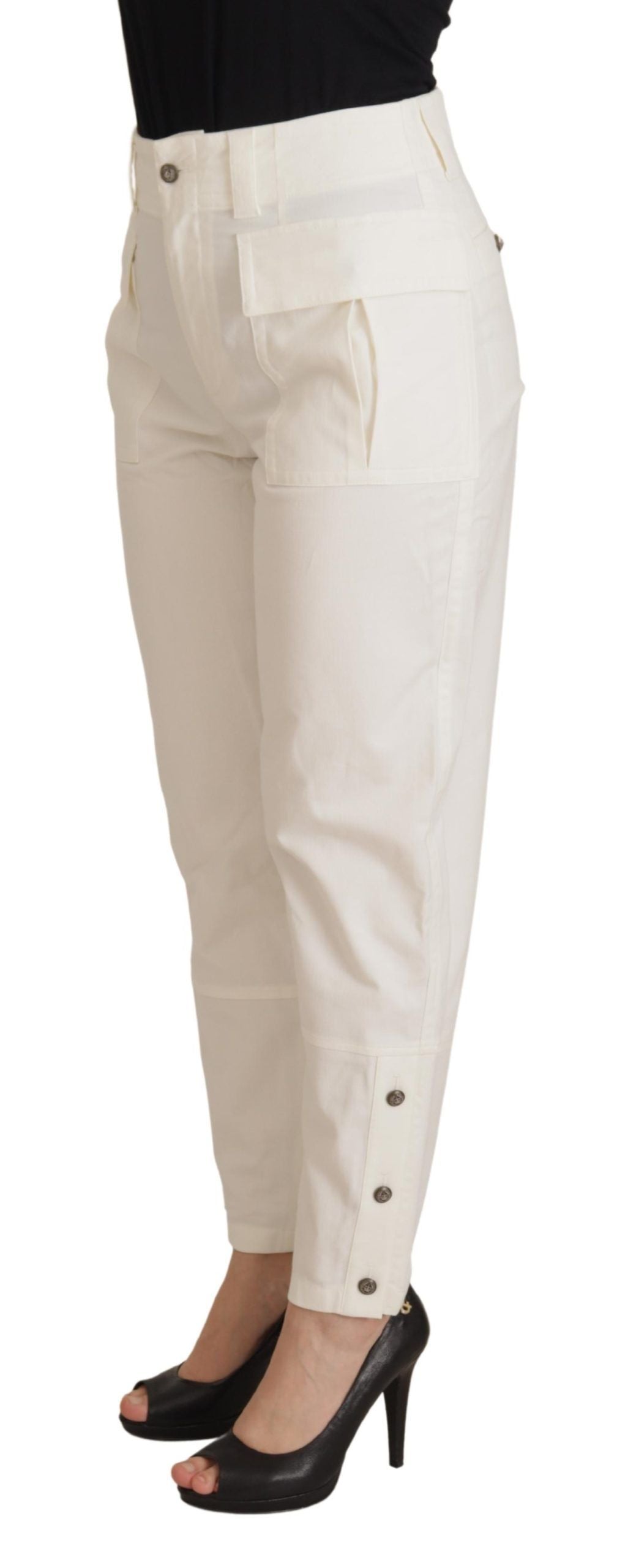 White High Waist Tapered Women Cotton Pants