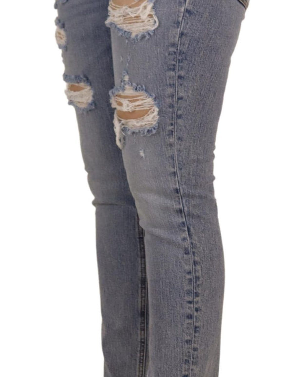 Blue Cotton Stretch Skinny Low Waist Denim Jeans