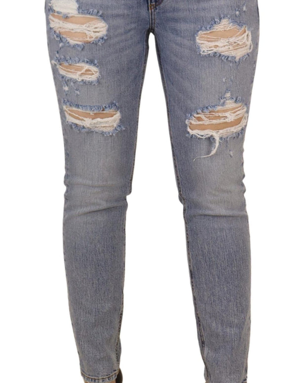 Blue Cotton Stretch Skinny Low Waist Denim Jeans