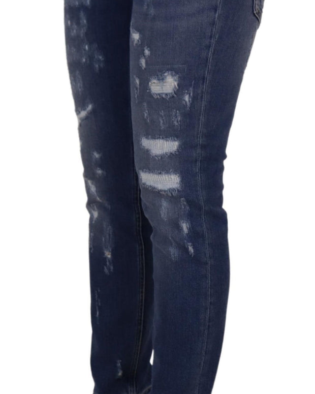 Blue Washed Cotton Skinny Low Waist Denim Jeans