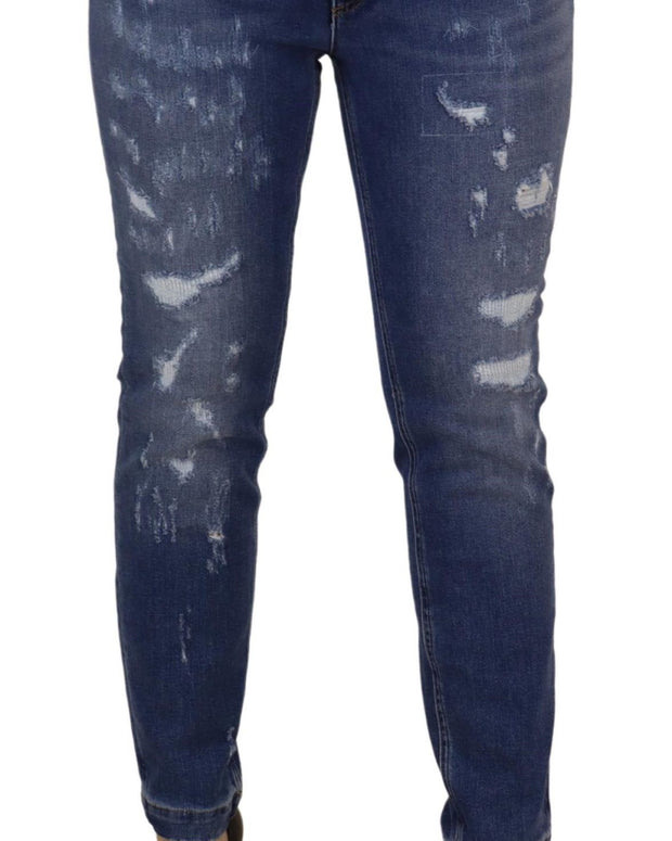 Blue Washed Cotton Skinny Low Waist Denim Jeans