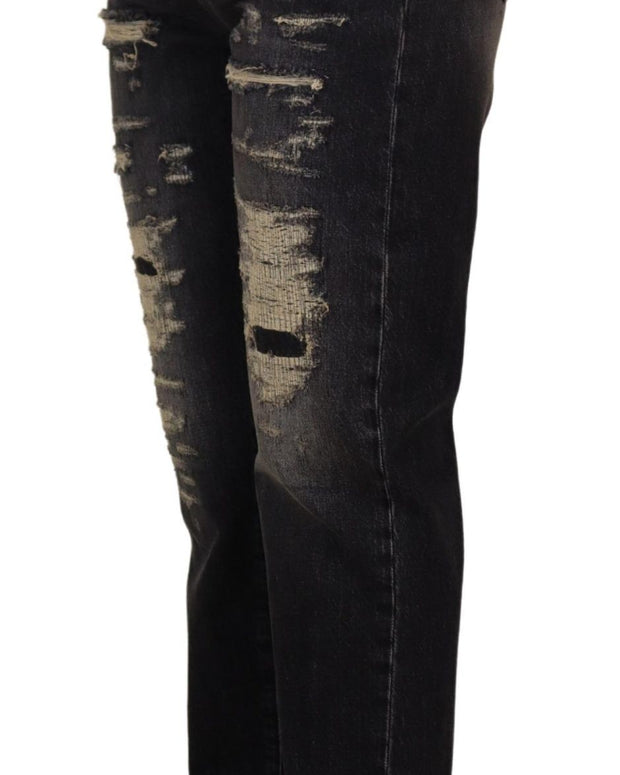 Black Washed Tattered High Waist Denim Jeans