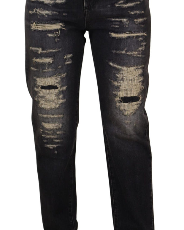 Black Washed Tattered High Waist Denim Jeans