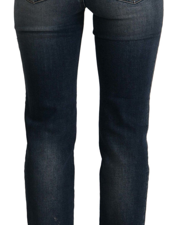 Blue Denim Crystal Embellished Pants Jeans