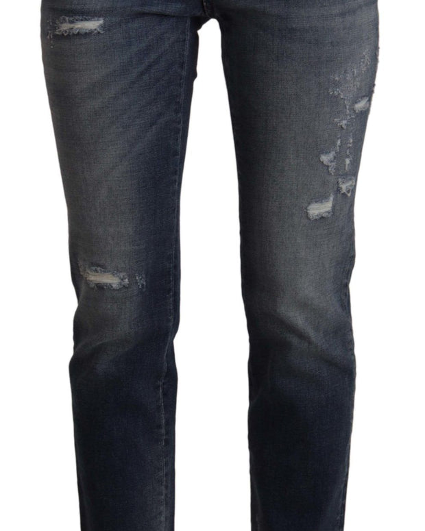 Blue Denim Crystal Embellished Pants Jeans