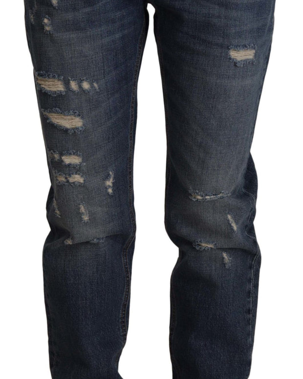 Blue Denim Baroque Heart Logo Patch Pants Jeans