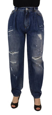 Blue Washed High Waist Loose Fit Pants