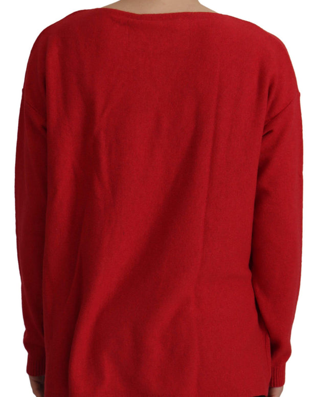 Red Wool Knit Round Neck Pullover Sweater