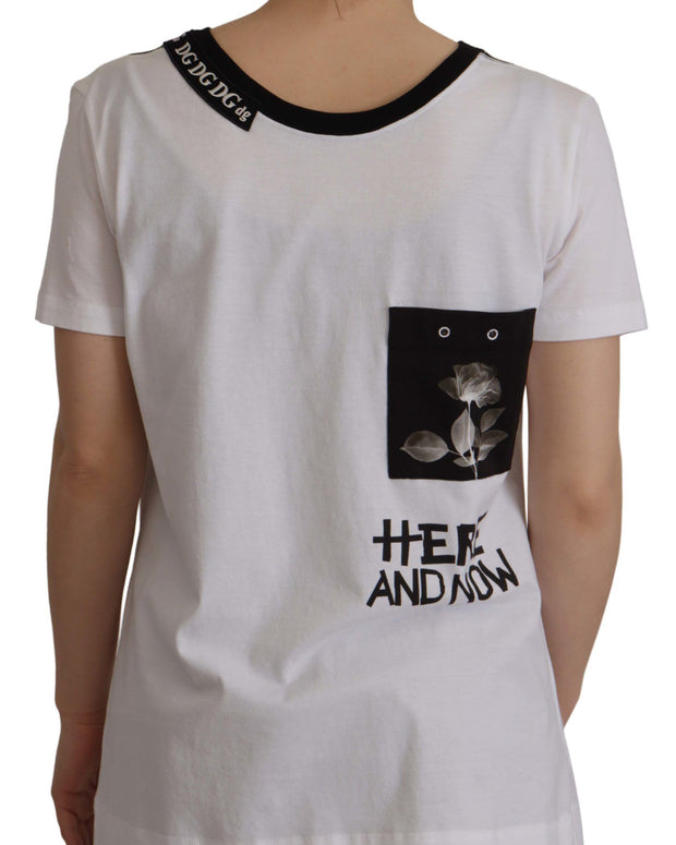 White Slogan Print Round Neck Cotton  T-shirt