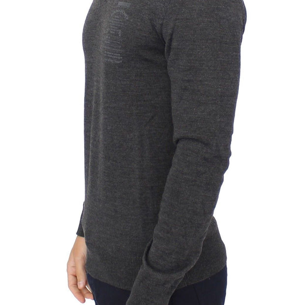 Chic Gray V-Neck Wool Blend Pullover Sweater