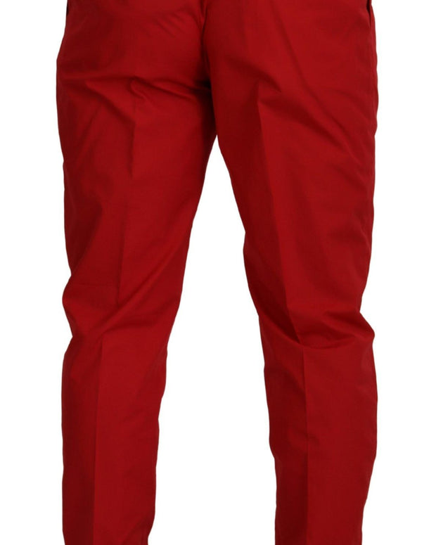 Red Cotton Slim Fit Trousers Chinos Pants