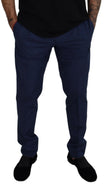 Blue Cotton Silk Trousers Chinos Pants