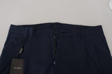 Blue Cotton Slim Trousers Chinos Pants